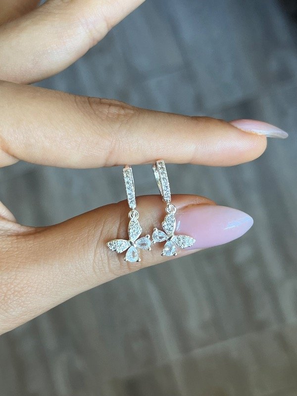 Producto - Aros colgante mariposa con cubic acero blanco