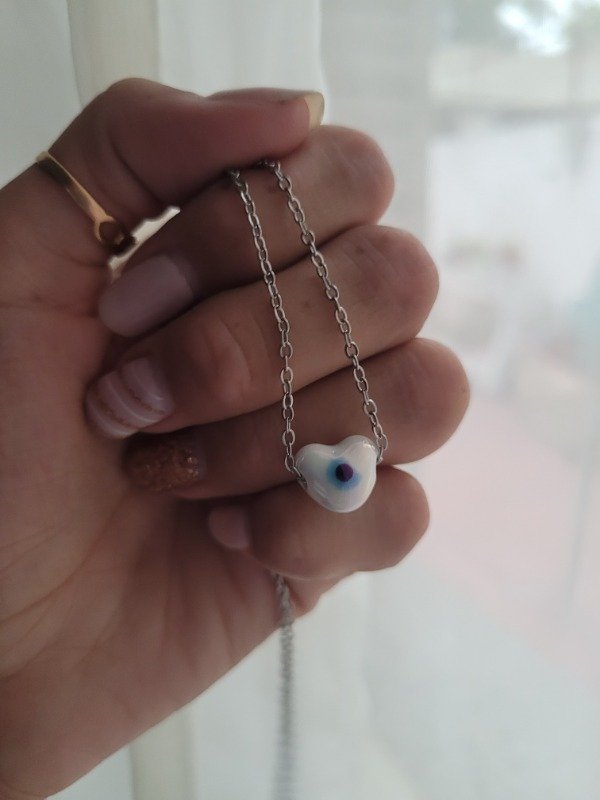 Producto - Gargantilla ojito blanco - cadena acero (40 cm) + ojo de cerámica