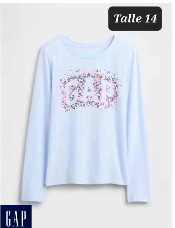 Producto - Remera manga larga gap talle 14 celeste logo flores