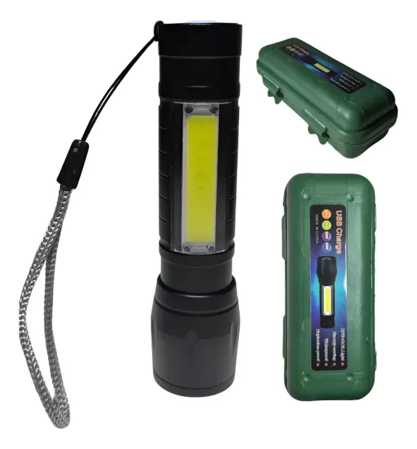 Producto - Linterna Mini Táctica Recargable Usb Compacta Zoom Cajaverde Blanco Negro