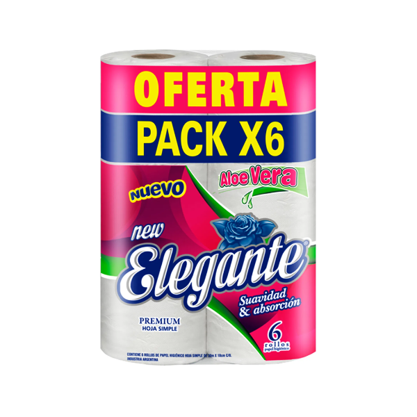 Producto - PAPEL HIGIÉNICO C/ALOE VERA x6 - ELEGANTE