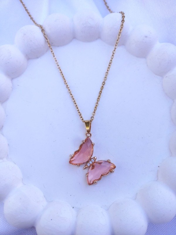 Producto - cadenita butterfly cristal golden (rosa oscuro)