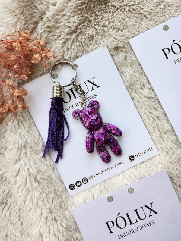 Producto - Llavero osito - Glitter violeta holo
