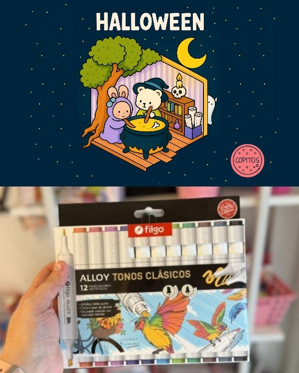 Producto - Libro para pintar Halloween + marcadores filgo doble punta