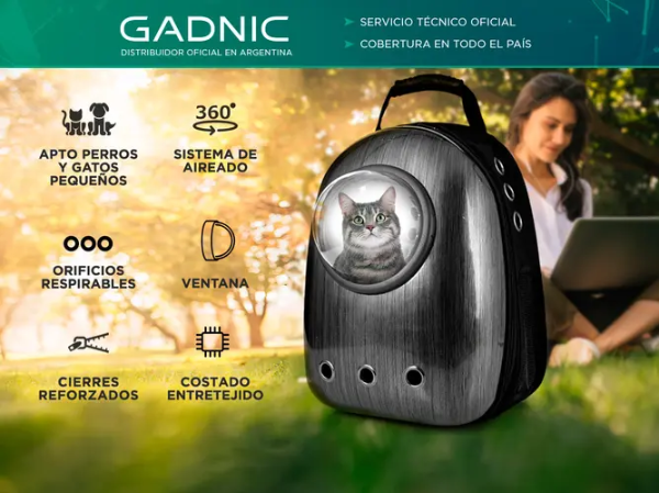 Producto - Mochila Transportadora p/Mascotas pequeñas -ventana -sistema de aireado 360grad.