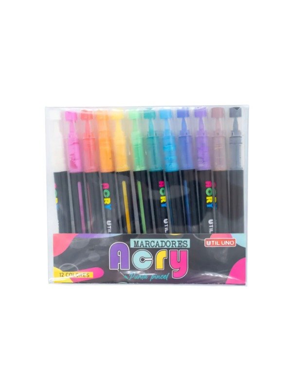 Producto - Marcadores Acrílicos Util Uno Punta Pincel X12 Colores