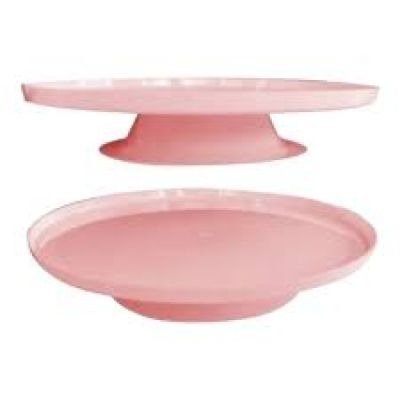 Producto - BANDEJA posatorta REDONDA CON PIE x unidad rosa