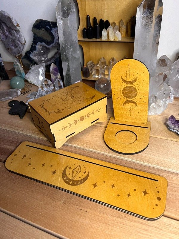Producto - Set de Tarot y Oráculo Triple Luna - Caja + Porta Cartas + Porta Vela - 3
