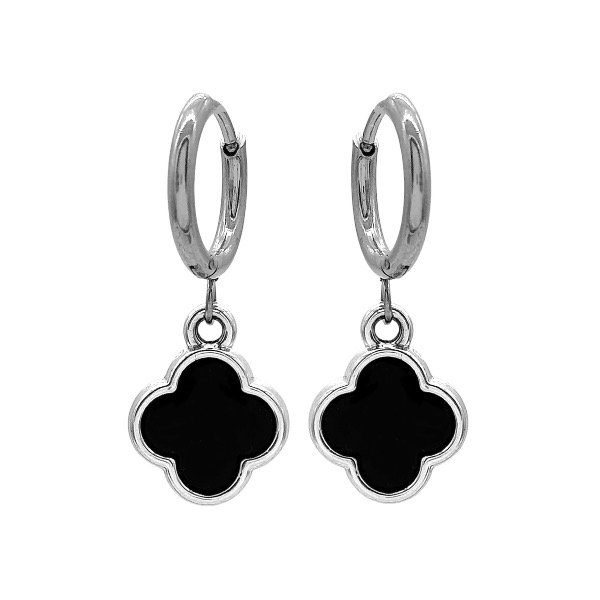 Producto - Aros argolla cubanas de acero quirúrgico con dije - 1.2cm - Flor - Negro