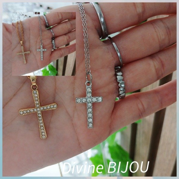Producto - Collar cruz cubic acero