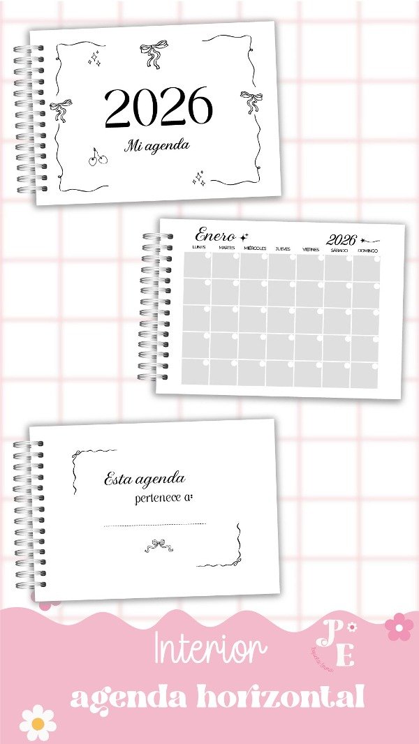 Producto - Agenda HORIZONTAL DOS DIAS X HOJA ESTILO COQUETTE