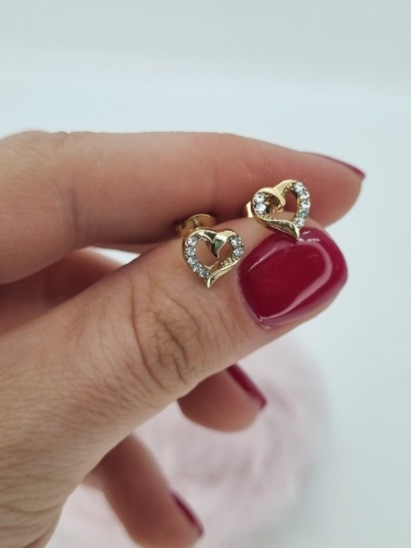 Producto - Aros acero dorado pasante corazon curvo strass mini