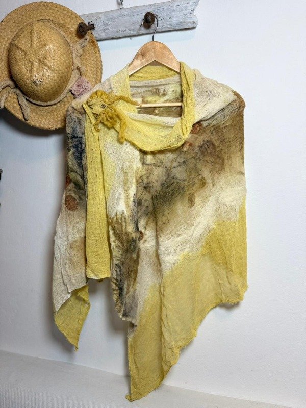Producto - Pashmina ECOPRINT algodón CÚRCUMA