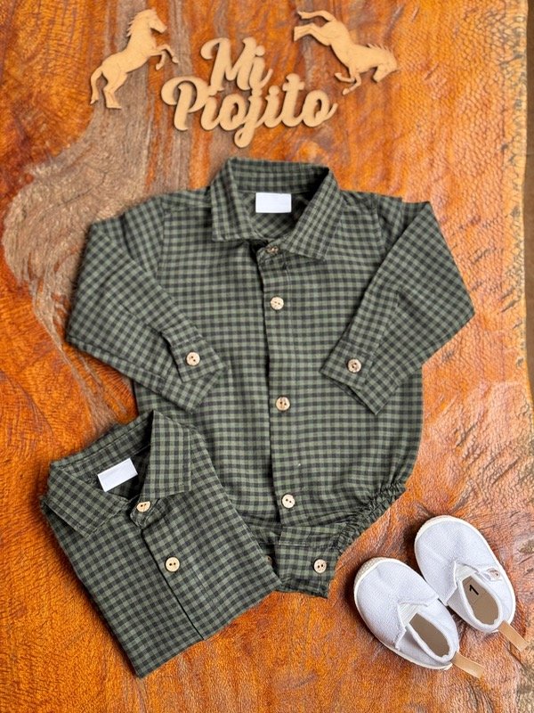 Producto - Body Camisa Cuadritos Verde Musgo