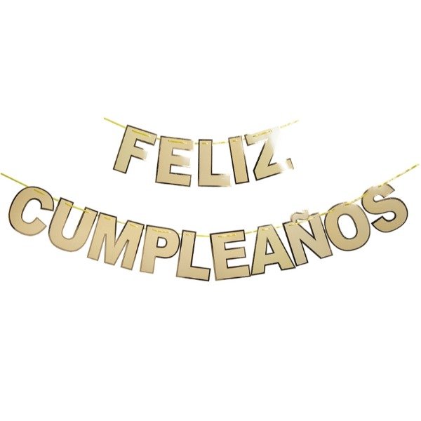 Producto - Banderín letras amarillo pastel con borde dorado "FELIZ CUMPLE"