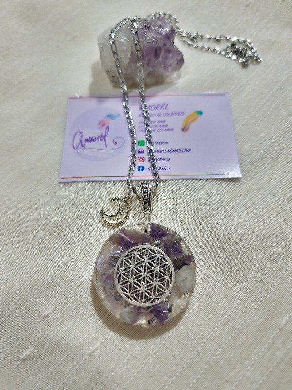 Producto - Collar Orgonita Amatista con Flor de la Vida
