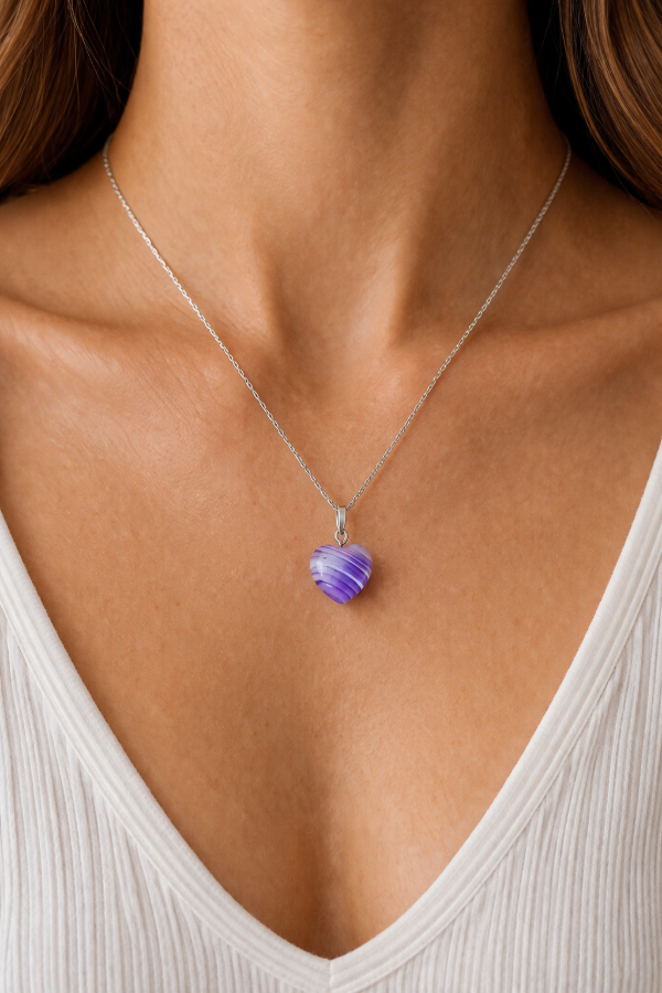 Producto - Cadenita + Dije Corazon Ágata violeta