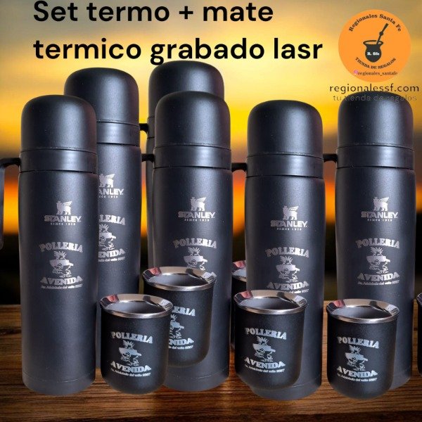 Producto - Termo Negro con mate grabados laser y bombilla