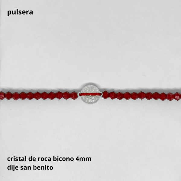 Producto - PUL #FP - Pulsera cristal de roca bicono 4mm y san benito (DÓLAR)