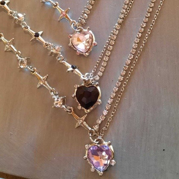 Producto - Collar especial Destellos glitter Corazón (negro, rosa y lila)