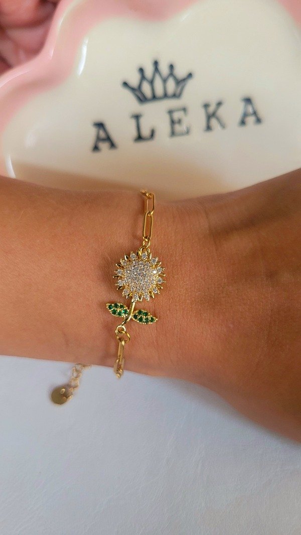 Producto - Pulsera girasol giratorio de acero dorado