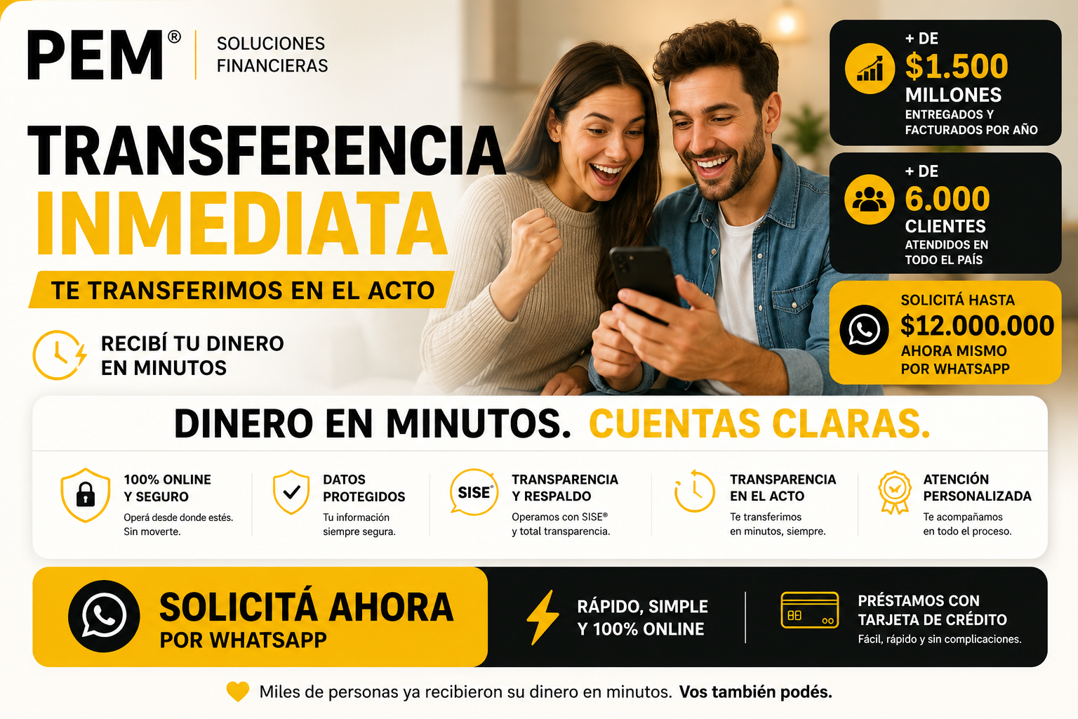 PEM transferencia inmediata préstamos con tarjeta de crédito online