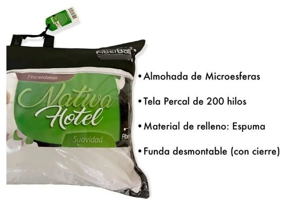 Producto - Almohada microesferas tela percal 200H Fiberball Nativa Evolution Hotel 70x50cm - 1