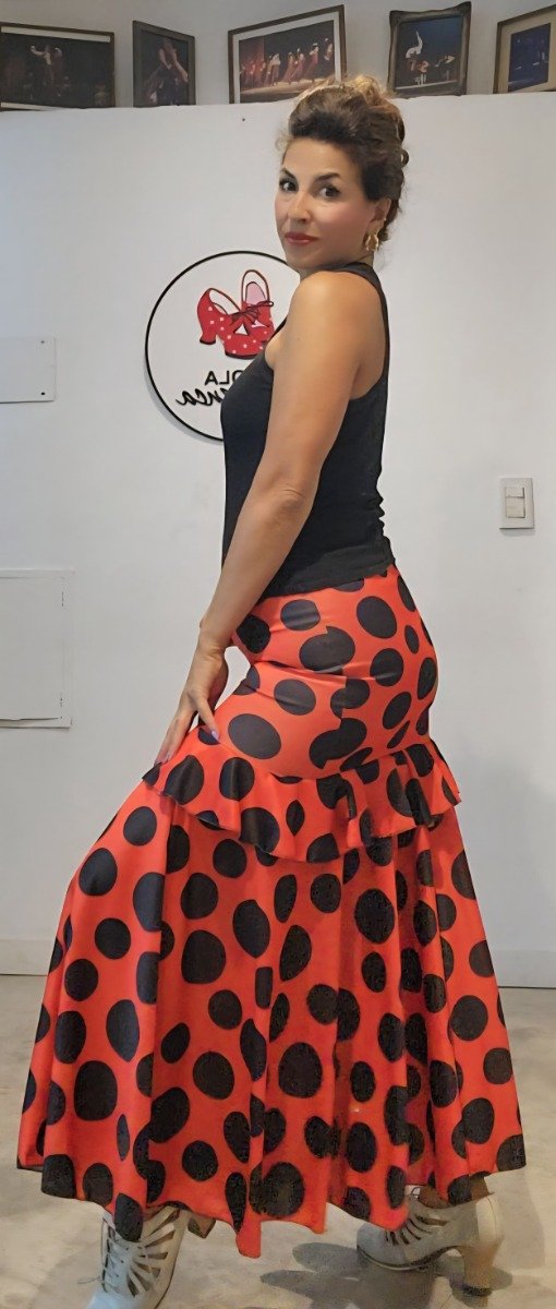 Producto - FALDA REVUELO ROJA LUNAR NEGRO TS/M