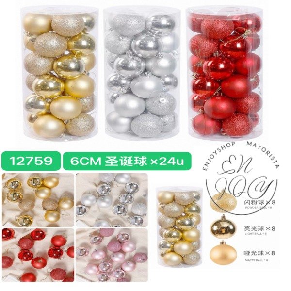 Producto - 24U BOLAS EN TUBO DECORATIVO DE NAVIDAD ARBOL