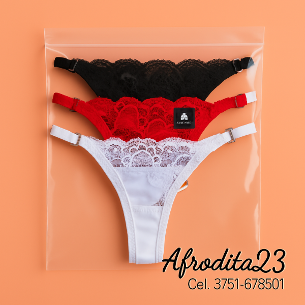 Producto - Pack x 3 Tanga de Puntilla Color segun stock corredera regulable Cod A5-17