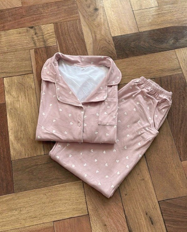 Producto - Pijama camisero largo mangas cortas - Rosa nude - 2