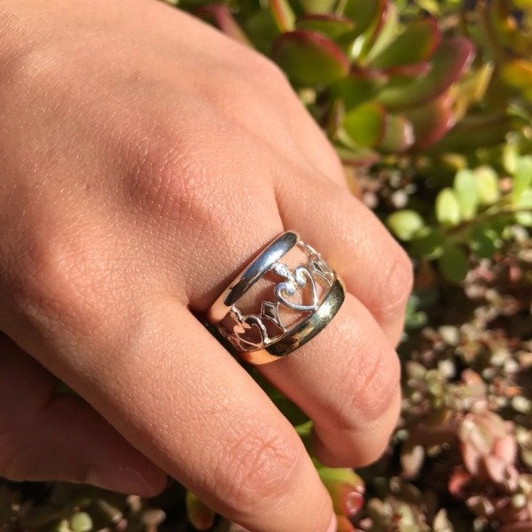 Producto - Anillo Corazones Plata y Oro