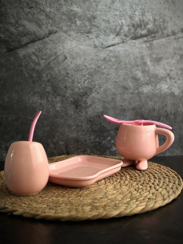 Producto - Set desayuno minimalista Rosa - mate Ovo y patita