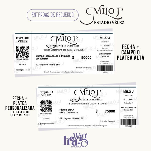 Producto - Entradas de recuerdo 14x6 SIMIL REALES - MILO J Estadio Velez