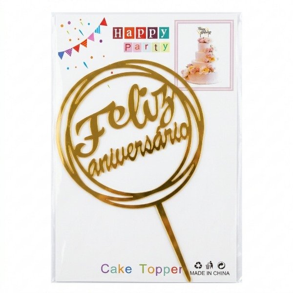 Producto - Cake topper feliz aniversario dorado con circulo - 1