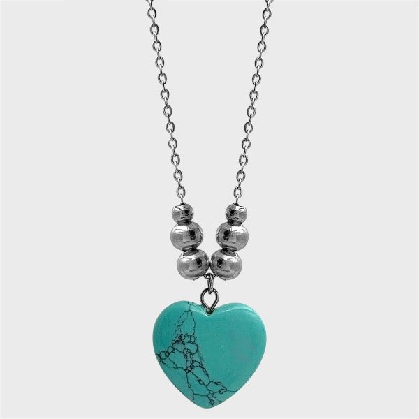 Producto - Collar de acero quirúrgico - 45cm - Espejito 1mm - Corazón aqua