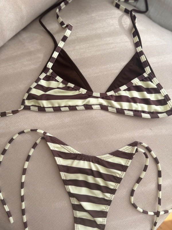 Producto - Bikini Doble Rayas Marron y Amarillo Pastel - 2