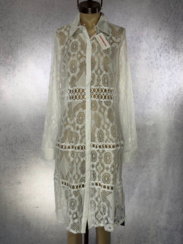 Producto - VESTIDO CAMISA ENCAJE BLANCO PREMIUM