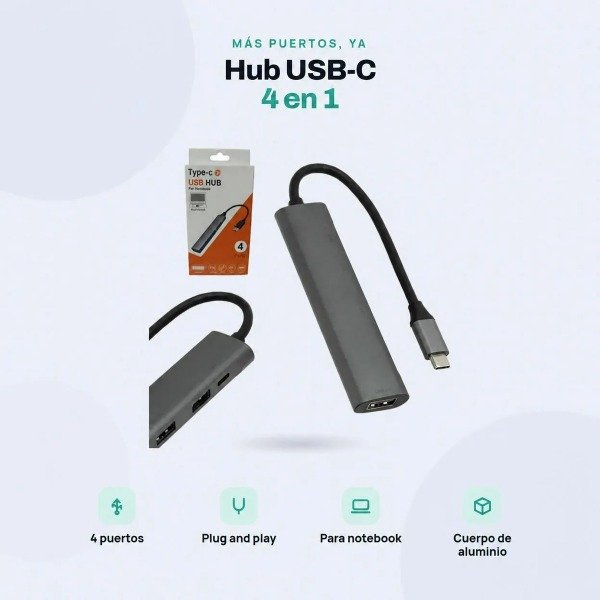 Producto - Adaptador HUB Type c a 3USB y 1TYPE c HUB KR 64550 - 1