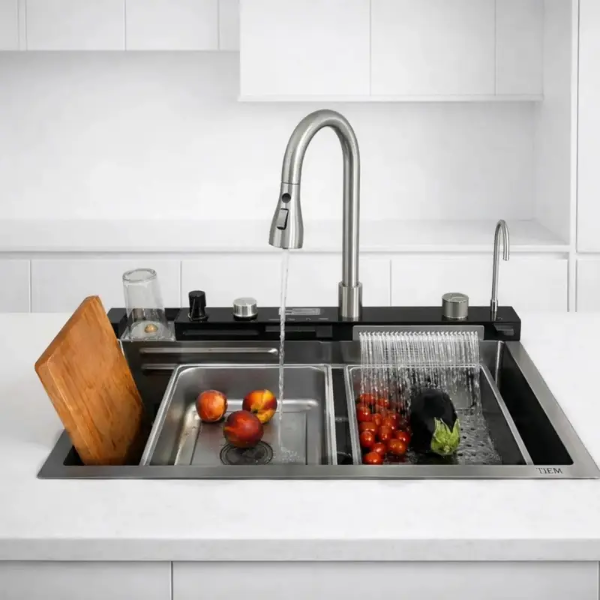 Producto - Bacha Inteligente Cocina Con Set Grifería Acero color gris
