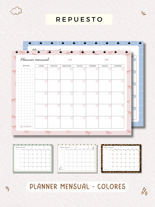 Producto - Planner mensual colores - repuesto