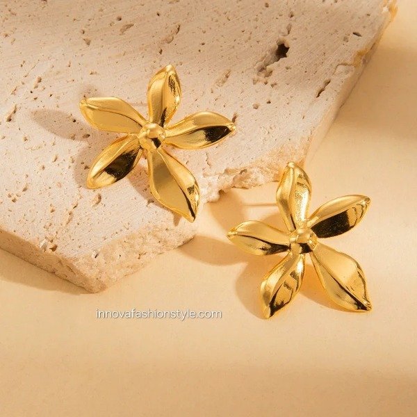 Producto - Aros de Acero Dorado Flor Siena Joyas y Tendencia - 2