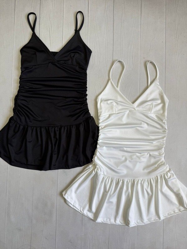 Producto - [7917] Vestido ''Escote V'' fruncido volados abajo microfibra