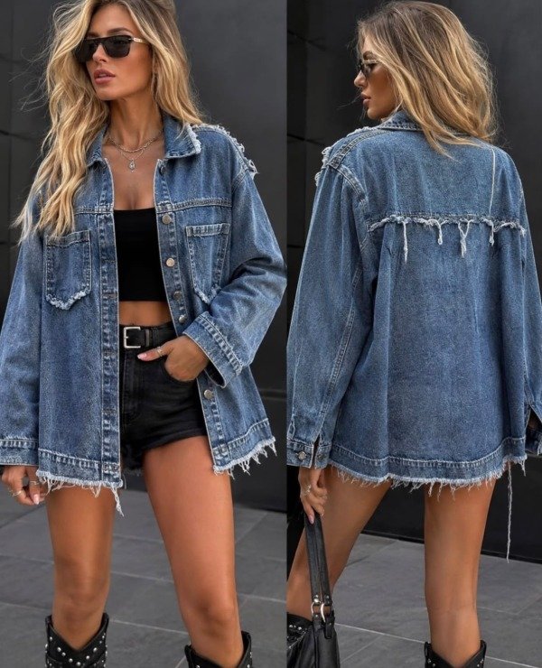 Producto - Camisaco de jean desflecado con tachas