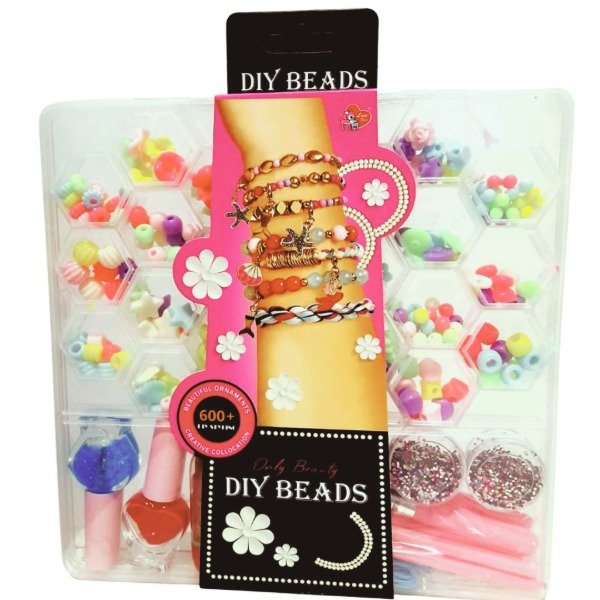 Producto - CAJA CON CUENTAS PARA ARMAS PULSERAS + KIT DE MAKE UP / DIY BEADS 600+