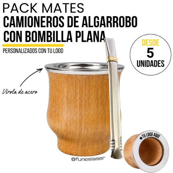 Producto - Pack Mates Camioneros de Algarrobo con Bombilla Plana - 0