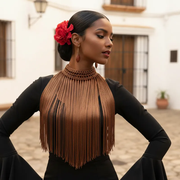 Producto - Collar De Flecos De Seda Recto Bronce