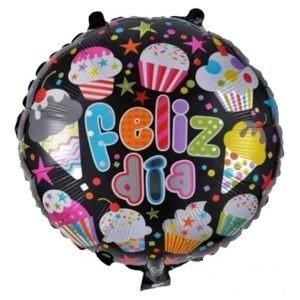 Producto - GLOBO METALIZADO 45CM FELIZ DIA NEGRO CUPCAKES Y HELADOS
