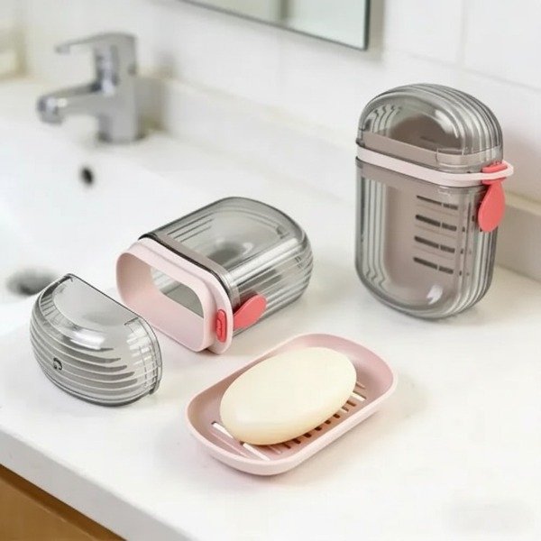 Producto - JABONERA CON TAPA HERMETICA Y PORTA JABON 12X8CM - 0