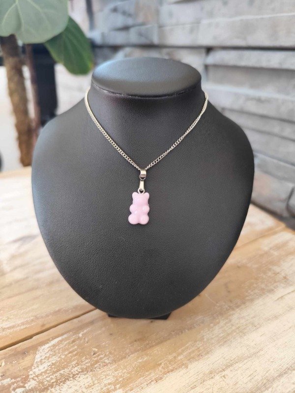 Producto - Collar osito rosa claro. Acero quirúrgico